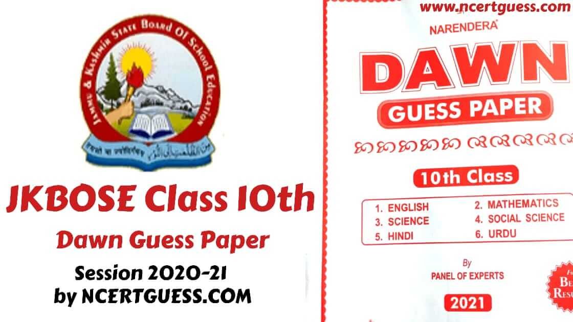 JKBOSE Class 10th Science DAWN Guess Paper 202324 JKBOSE 10 Model