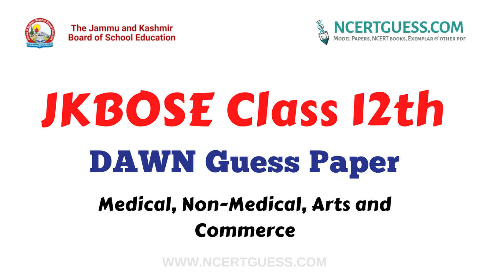 JKBOSE Class 12th English DAWN Guess Paper 2023 JKBOSE 12 Model