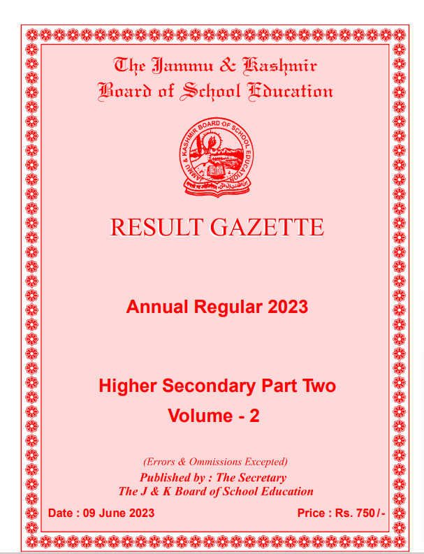 JKBOSE 12th Class Full Result Gazette Available Now (Regular 2023