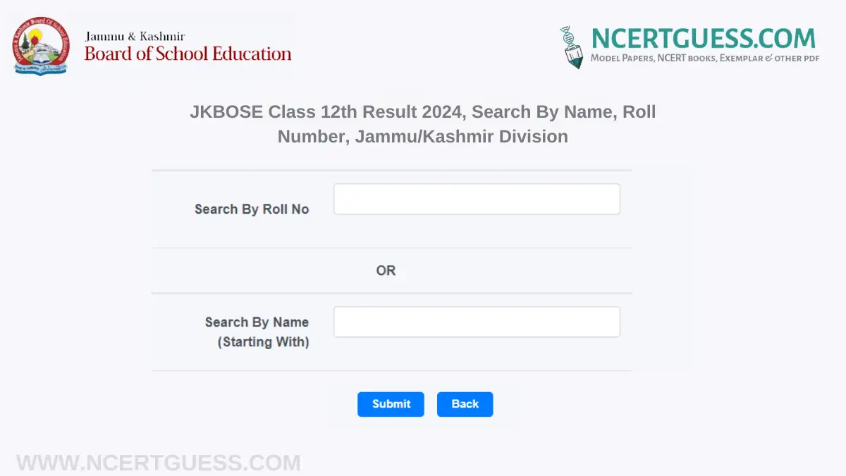 JKBOSE Class 12th Result 2024 Search By Name, Roll Number, Jammu